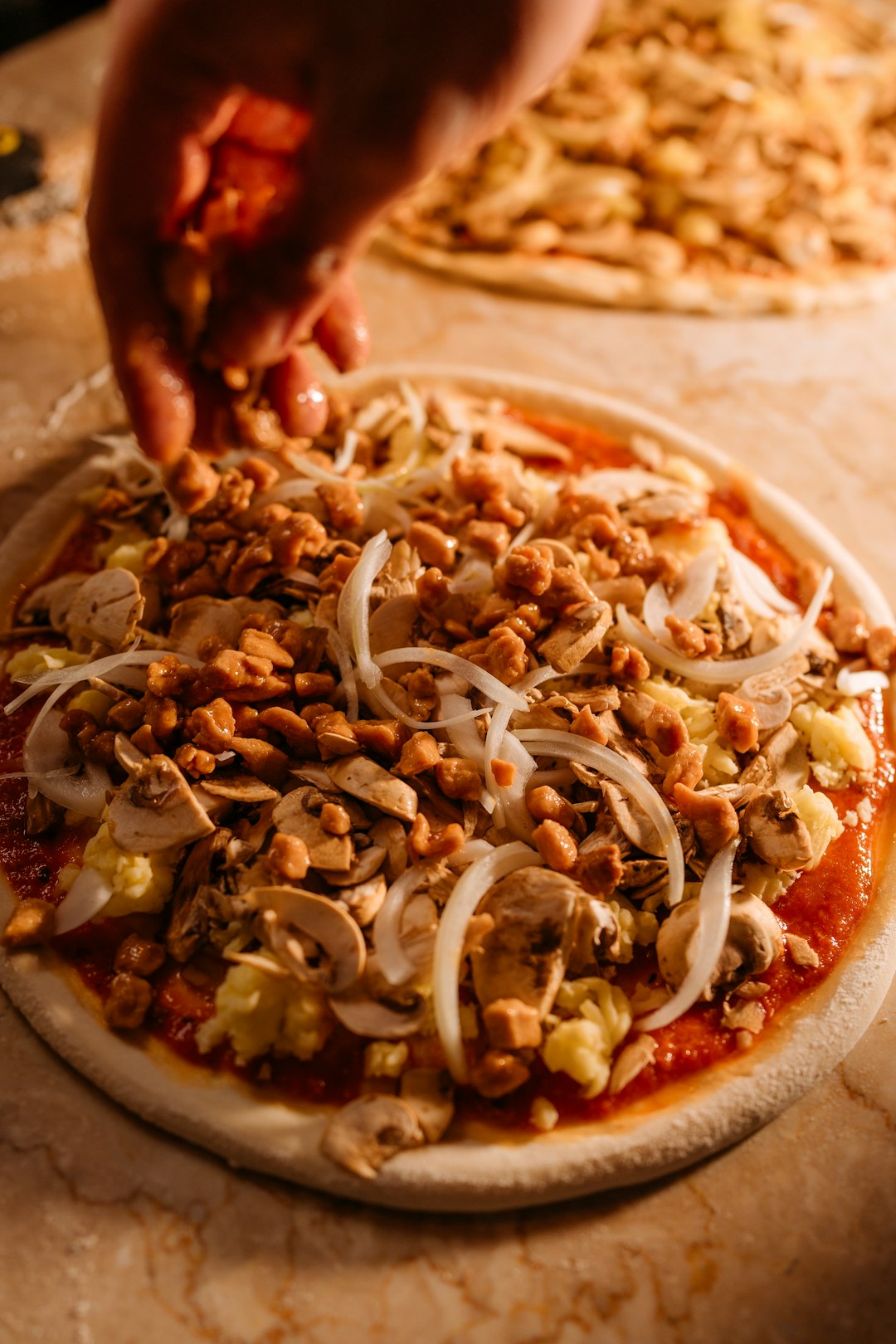 Fresh mushrooms as pizza toppings